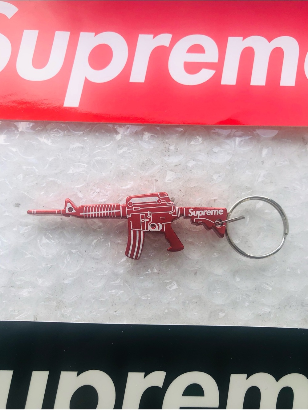 Supreme Red Rifle Keychain with Metal Ring